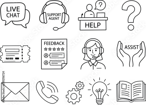 Customer support service icons set including live chat and help desk symbols  business assistance and feedback concept