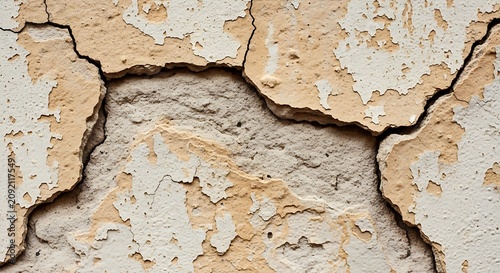 Weathered Cracked Plaster Surface Peeling on Aged Exterior Wall