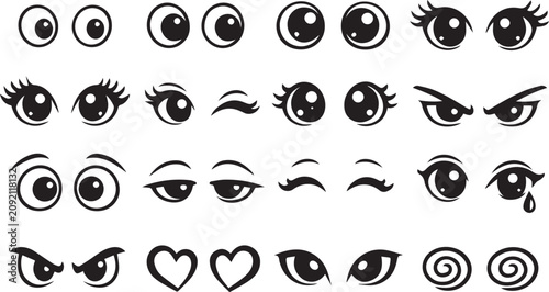 Konstfotografi Set of cartoon eyes with different expressions and emotions Vector, illustration