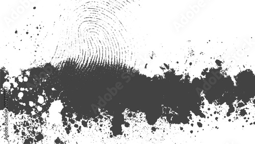 Foto Close Up Black Fingerprint Smudge with Detailed Textured Ridges on White Background, Realistic Biometric Thumbprint, Forensic Identity, High Detail Vector Illustration