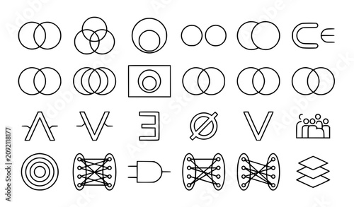Canvas-taulu Minimal Venn diagram icon collection with overlapping circles set intersection l