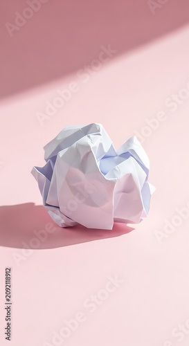 Crumpled White Paper Ball Resting on Soft Pink Surface in Minimal Studio Light