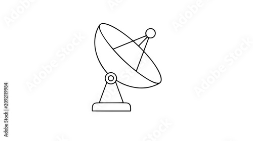 Hand-traced satellite dish vector icon, clean parabolic antenna line illustration for communication, broadcast, radar, space signal, telecom network, observatory, and wireless technology design