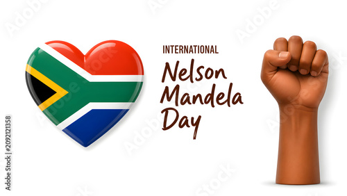 International nelson mandela day with south african flag heart and fist