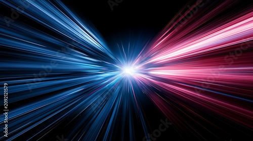 Konstfotografi Abstract light streaks of blue and pink converge at a central glowing point
