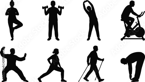 Senior Fitness and Active Aging Exercise Silhouettes Set