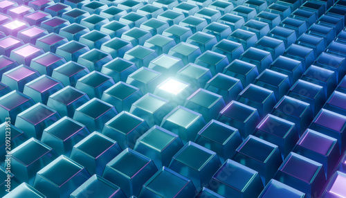 Cuadro en lienzo Shiny blue cubes create mesmerizing pattern, reflecting light and creating depth
