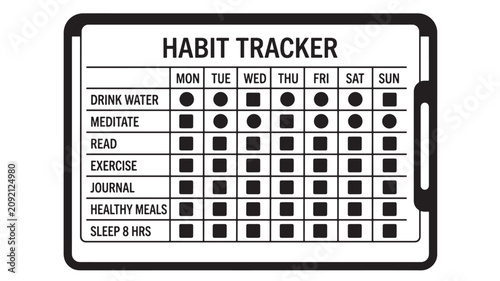 Fotografija Habit Tracker Chart with Daily Activities and Checkmarks for a Weekly Schedule F