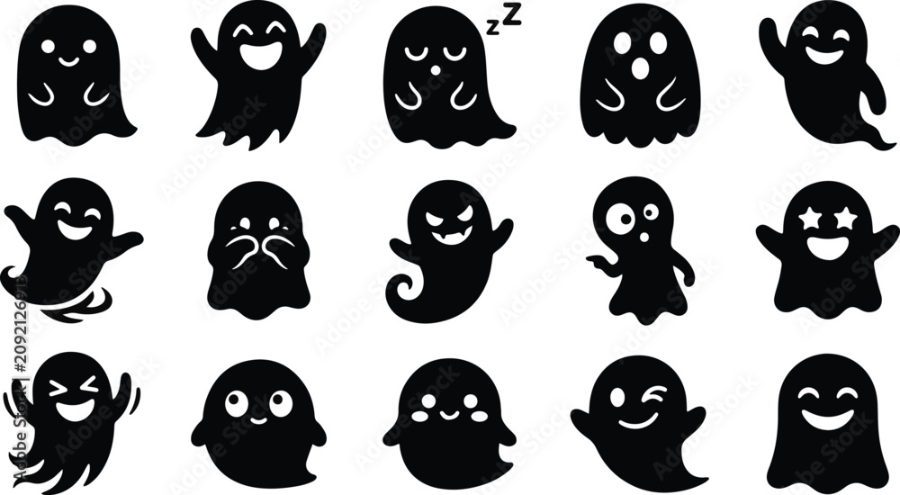 Fototapeta premium Halloween ghost emojis and stickers