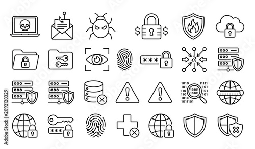 Photos Modern Cyber Attack and Security Icons Vector Set