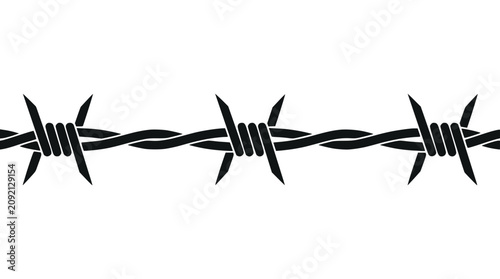 Bild auf Leinwand Barbed wire fence silhouette for security and defense.