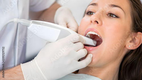 Dentist using intraoral scanner for digital dental scan