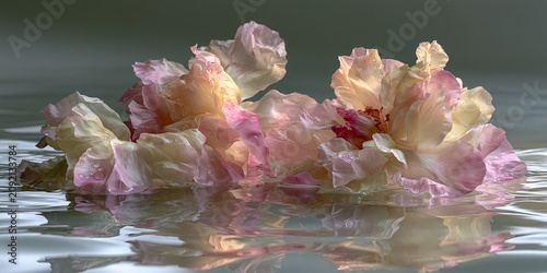 Soft Pastel Flowers Floating on Water