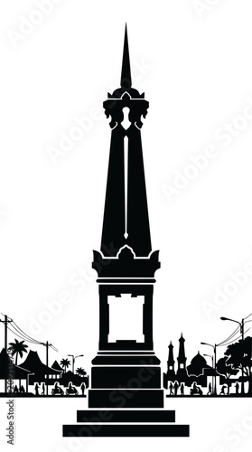 Black silhouette of Tugu Yogyakarta monument in Indonesia