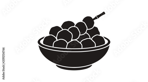 Foto Bowl of japanese takoyaki skewers with sauce.