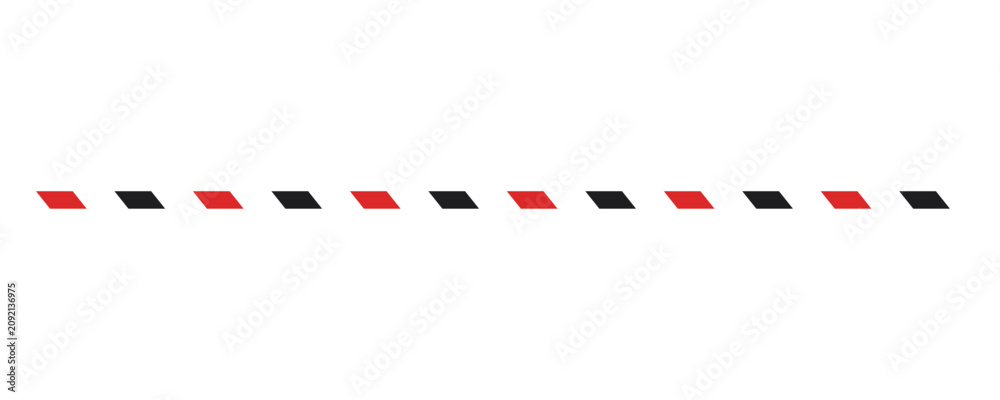 Fototapeta premium A horizontal row of alternating red and black parallelogram-shaped dashes, isolated with a transparent background