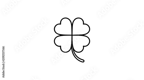 Canvastavla Simple four leaf clover vector icon with bold black outline, rounded heart leave