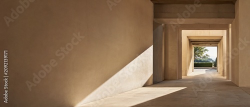 Minimal Architectural Corridor with Layered Frames and Natural Light Perspective