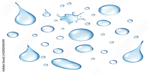 Cuadro en lienzo Collection of realistic water droplets and splashing liquid elements with drople