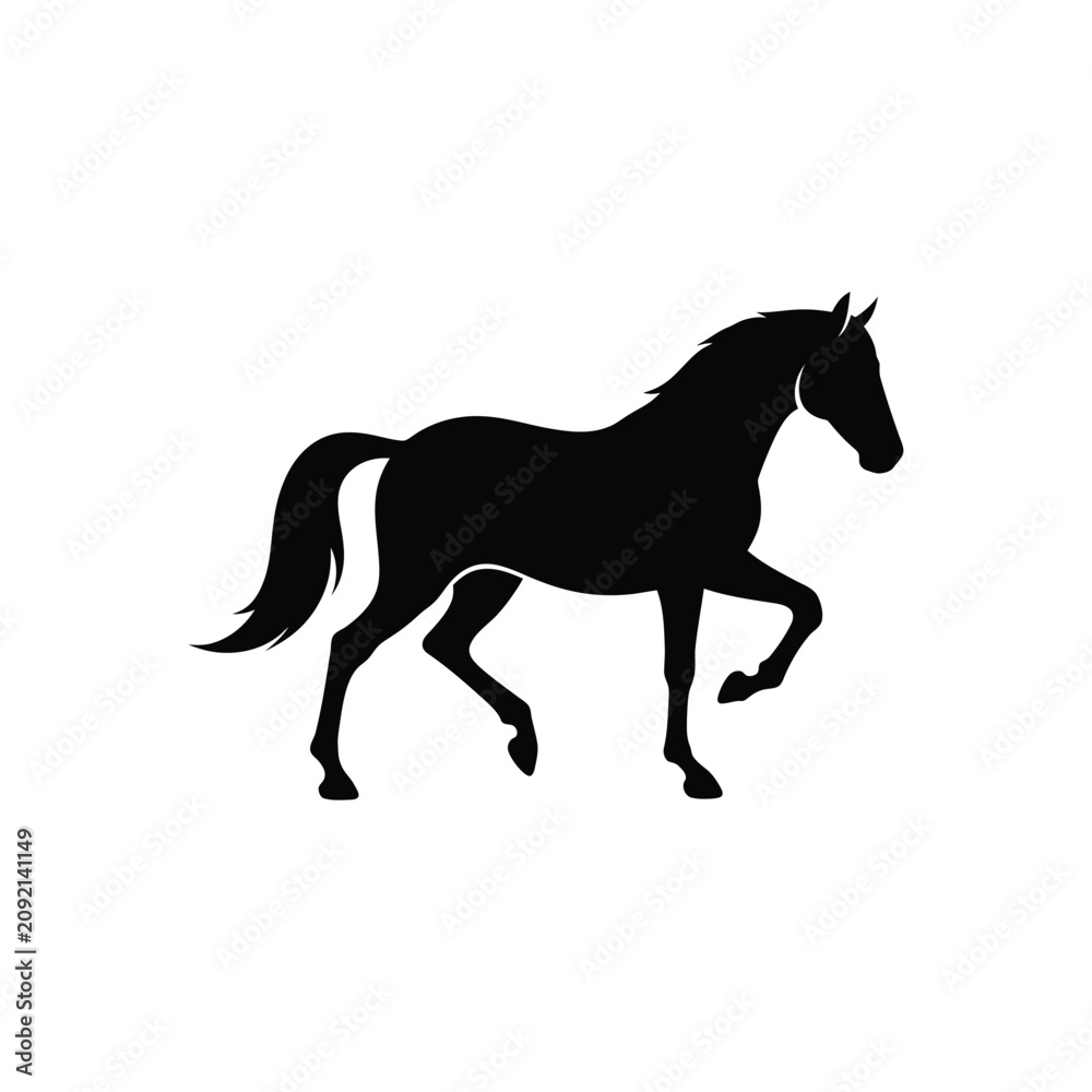 Fototapeta premium Running Horse Black Silhouette Flat Vector Illustration Isolated on White Background Equestrian Artwork