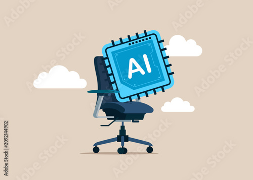 Artificial Intelligence chip on office chair. Modern vector illustration in flat style