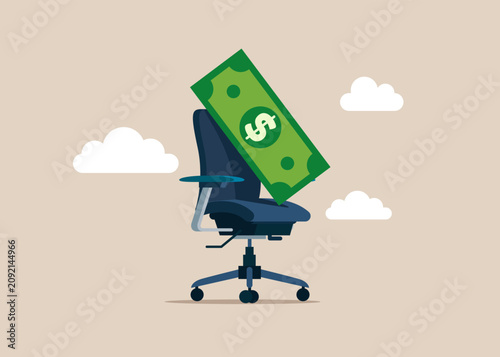 Dollar bill on office chair. Concept of investment, wealth, spending, inflation and loss of savings. Modern vector illustration in flat style