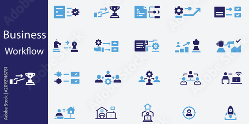Business workflow icons set for productivity and management