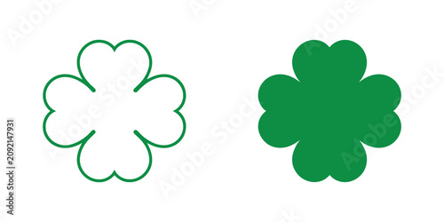 Quadro su tela Four leaf clover icons with lucky shamrock symbols, Irish holiday themes, and modern minimalist vector graphics for Saint Patrick's Day celebrations, invitations, and branding