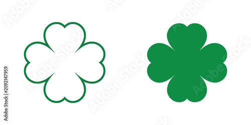 Obraz na płótnie Four leaf clover icons featuring Saint Patrick's Day symbols, lucky shamrocks, and clean minimalist vector graphics for holiday decorations, greeting cards, and festive designs