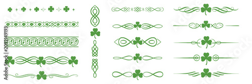 Obraz na płótnie Irish shamrock divider borders illustrating green clover leaves, lucky horseshoe