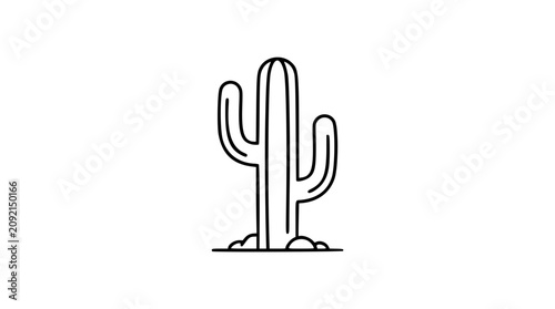 Quadro su tela Clean black and white line art vector icon of a desert cactus, perfect for southwest decor, xeriscape guides, botanical labels, or travel stickers