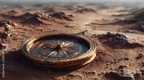 Mystical navigation compass ancient golden relic detailed adventure concept artwork Images