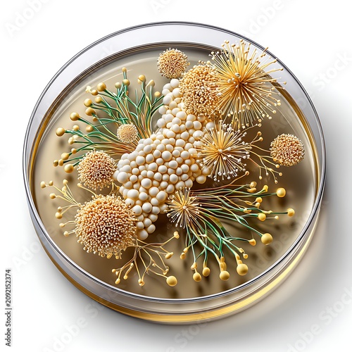 Abstract 3d gold bacteria petri dish high resolution image