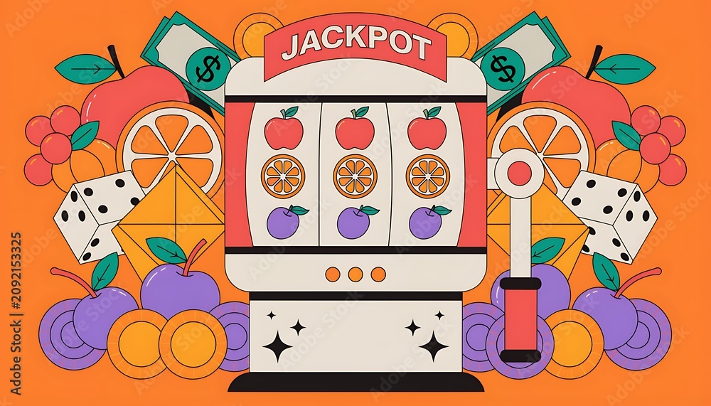 Fototapeta premium Slot machine with jackpot and fruits