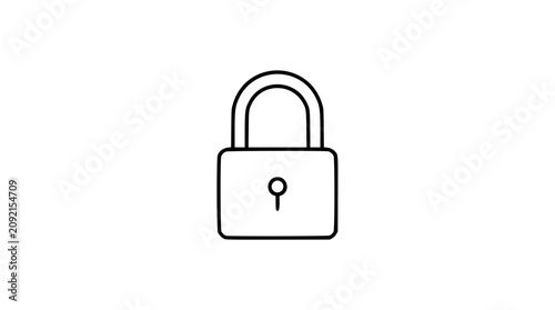 A clean black and white line art vector icon of a closed padlock, ideal for encrypted data, secure checkout, or trusted website badges.