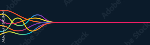 rainbow wavy lines converging into single straight line vector banner
