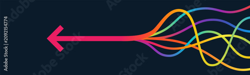 rainbow wavy lines converging into straight arrow pointing left banner vector