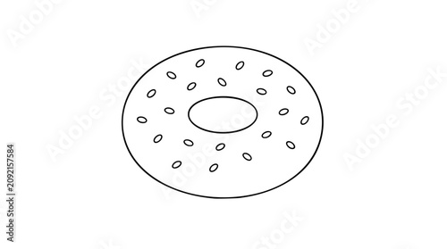 Schilderij op canvas A clean black and white line art vector icon of a whole bagel with a visible hole, ideal for coffee shop signage, recipe websites, or food packaging and promotional materials