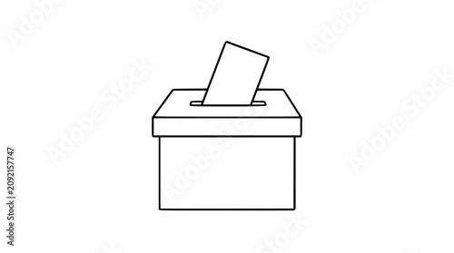 Foto A clean black and white line art vector icon showing a ballot box with a ballot being inserted, suited for voting awareness or election campaign designs