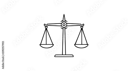 Принти на полотні A clean black and white line art vector icon of a balanced scale, perfect for legal firm logos, justice-themed designs, or measurement and weighing applications