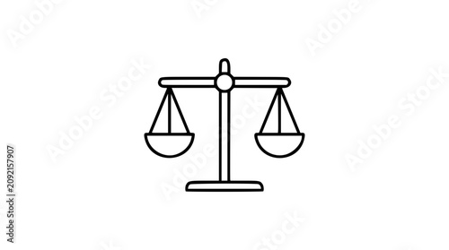 Foto A clean black and white line art vector icon of an unbalanced scale with tipped pans, useful for injustice, inequality, or disproportion concept illustrations
