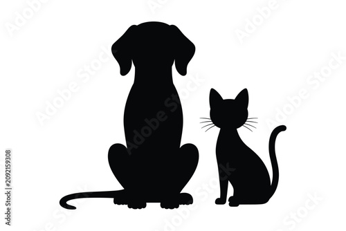 Tableau sur toile Silhouette of a dog and cat