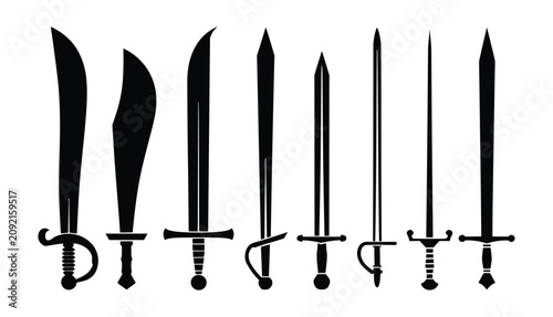 Konstfotografi Collection of Swords: An assortment of medieval and historical sword types, including sabers and rapiers