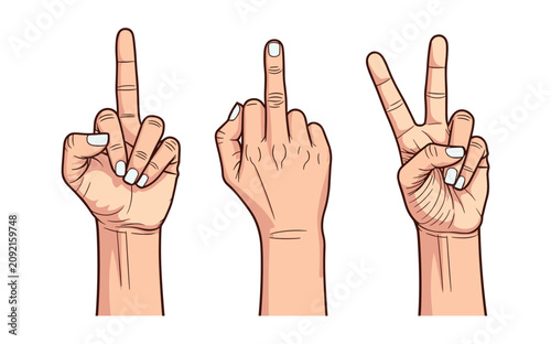 Slika na platnu Hand Gestures for Different Expressions: Three hands displaying distinct gestures