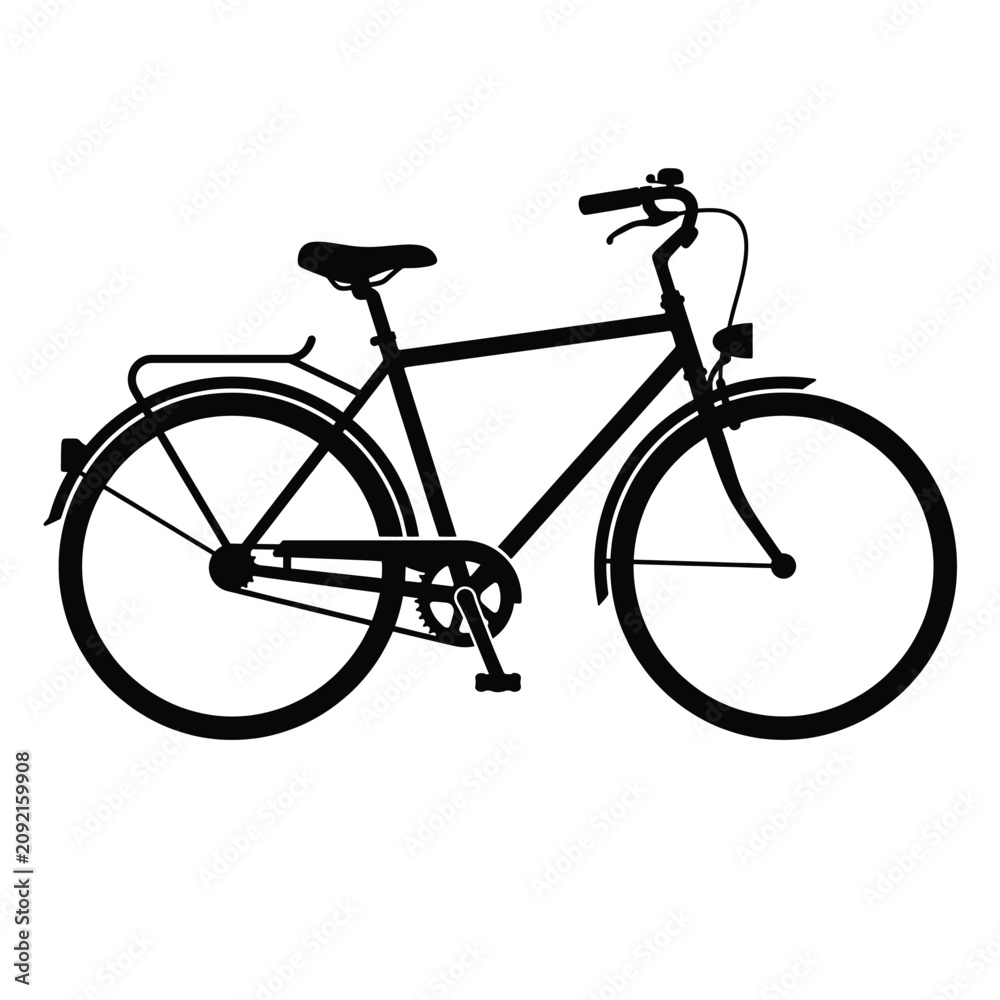 Fototapeta premium Simple black silhouette vector illustration of a city commuter bicycle