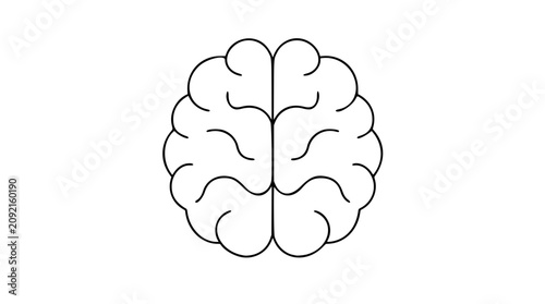 Obraz na plátně A clean black and white line art vector icon of a human brain with visible lobes and neural pathways, ideal for neuroscience apps, mental health platforms, or educational materials about cognition