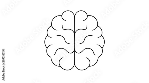 Cuadro en lienzo A clean black and white line art vector icon of a human brain with visible lobes and neural pathways, ideal for neuroscience apps, mental health platforms, or educational materials about cognition