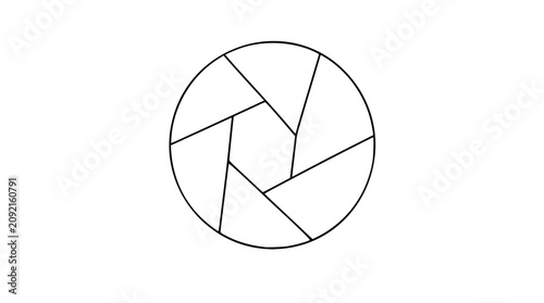 Картината върху платно A clean black and white line art vector icon of a camera aperture with hand-drawn outline, ideal for photography apps, camera settings, and creative design tools