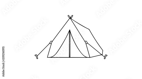 Bild auf Leinwand A clean black and white line art vector icon of a canvas tent, perfect for camping guides, outdoor adventure apps, or travel brochure designs