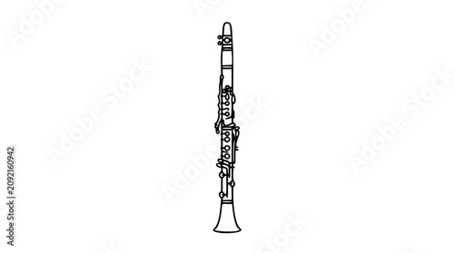 Foto A clean black and white line art vector icon of a classical clarinet with mouthpiece and keys, ideal for music education materials or orchestral performance promotional content